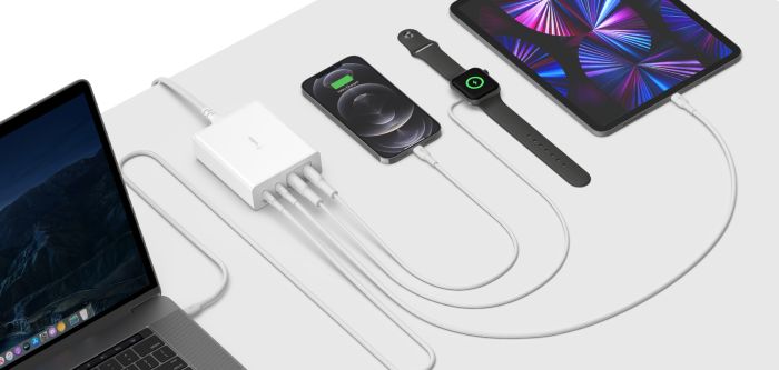 Зарядний пристрій мережевий Belkin 108Вт 2хUSB-С GAN PD PPS/2хUSB-A, білий