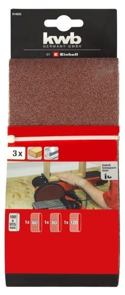 Стрічка шліфувальна Einhell KWB, 3шт, 100х915мм, К60, К80, К120, для точила Einhell US 400