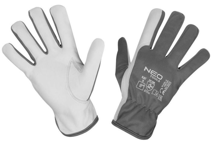 Рукавички робочі Neo Tools, козяча шкіра, р.8, сіро-білий