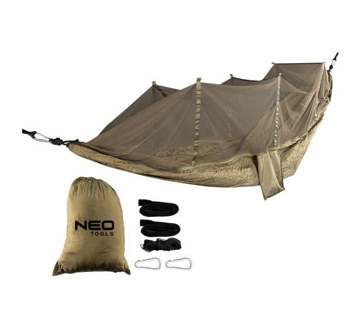 Гамак Neo Tools, с москитной сеткой, материал нейлон 210T, 330x140см, до 200кг, шнуры, сумка для переноски, зеленый