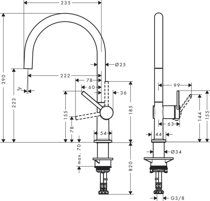 Смеситель для кухни Hansgrohe Talis M54, дл.излива - 235мм, поворотный, 1 рычаг, KM220, хром