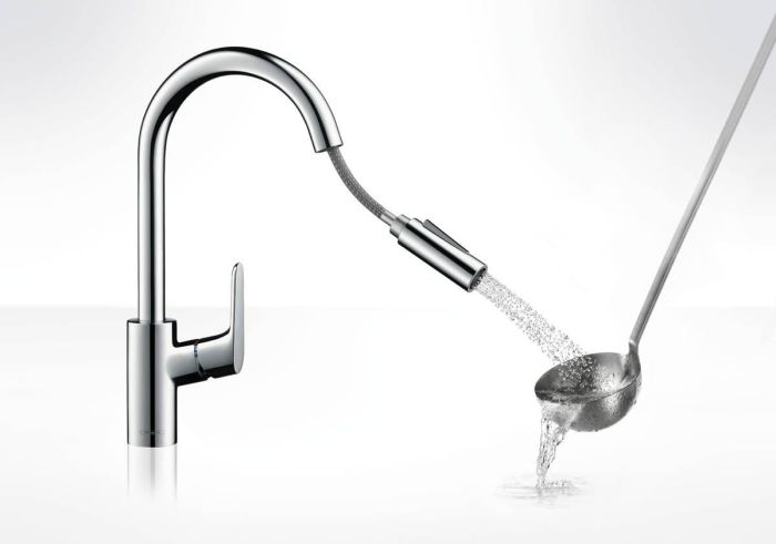 Смеситель для кухни Hansgrohe Focus, дл.излива - 235мм, вытяжной, 1 рычаг, KM240, хром