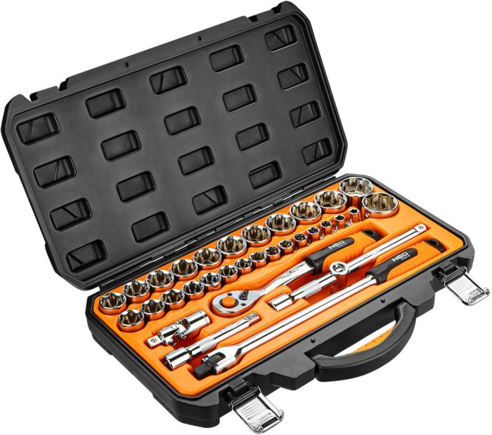 Набор инструментов Neo Tools, набор торцевых головок 1/2", 33шт, CrV