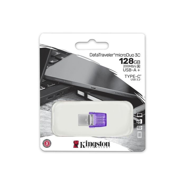 Накопитель Kingston  128GB USB 3.2 Type-A Gen1 + Type-C DT microDuo 3C R200MB/s