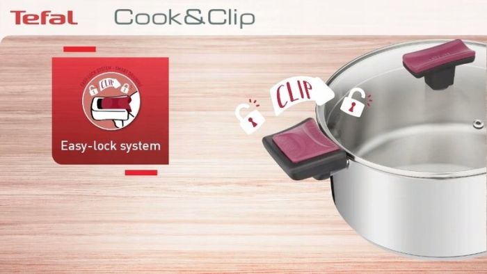 Набор посуды Tefal Cook&Clip, 10 предметов, нержавеющая сталь, бакелит, стекло