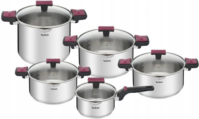 Набор посуды Tefal Cook&Clip, 10 предметов, нержавеющая сталь, бакелит, стекло