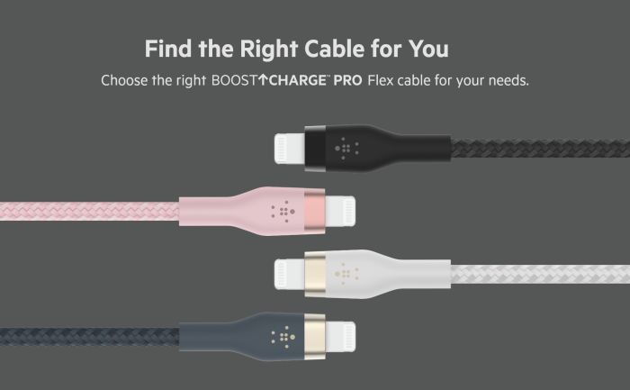 Кабель USB-C > Lightning зарядки/синхронизации Belkin 1м, Type-C, витой, силиконовый, с ремешком на магните, черный