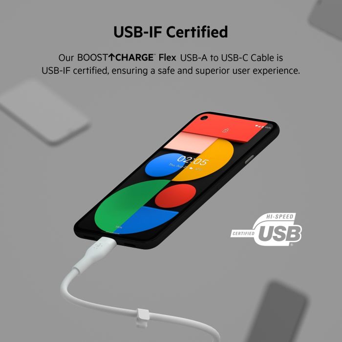 Кабель USB-A > USB-C зарядки/синхронизации Belkin, 2м, Type-C, силиконовый, с клипсой, белый