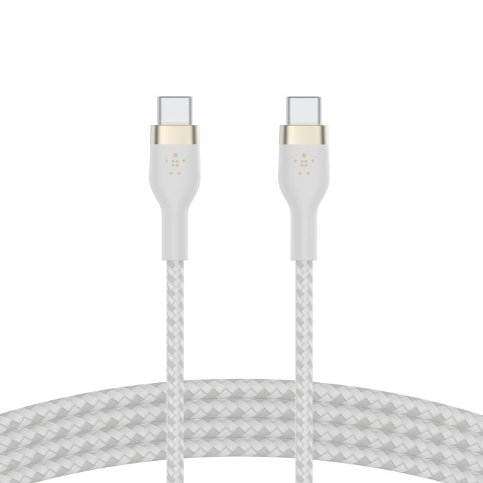 Кабель USB-C > USB-C заряджання/синхронізації Belkin 1м, 60Вт, Type-C, плетений, силіконовий, з ремінцем на магніті, білий