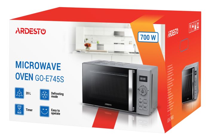 Микроволновая печь ARDESTO, 20л, электр. управл., 700Вт, дисплей, откр.ручкой, быстрый старт, серебристый