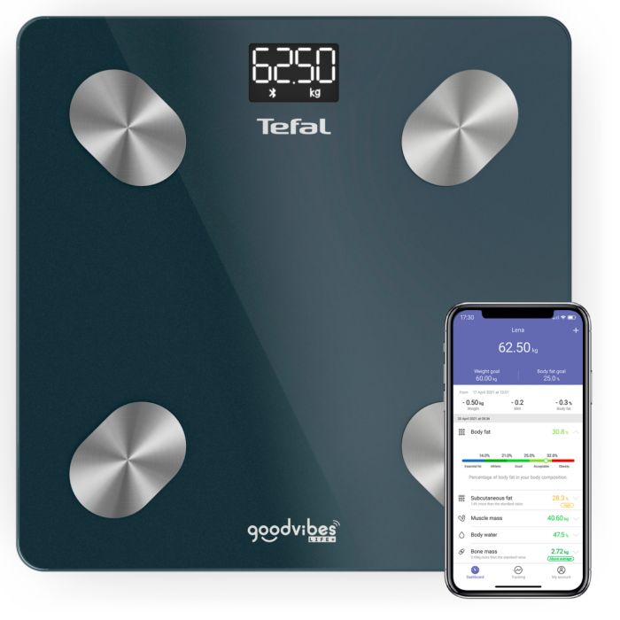 Ваги Tefal підлогові Smart, 180кг, Bluetooth, AAAx3 в комплекті, скло, чорний