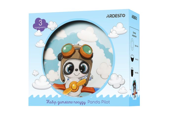 Набор детской посуды Ardesto Panda pilot, 3 предмета, фарфор