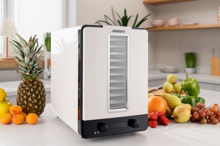 Сушарка для продуктів Ardesto 550Вт, піддонів - 10+1x3см, макс - 70°С, сітка для ягід, пластик, білий