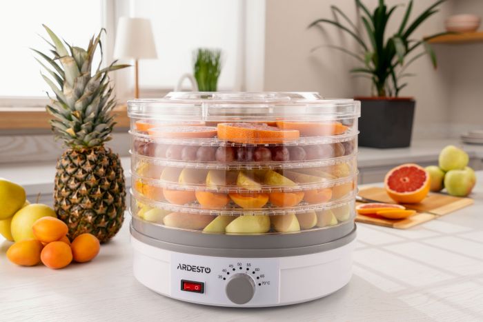 Сушарка для продуктів  Ardesto , 245Вт, піддонів -5x3см, діаметр-32см, макс-70°С, рег.темп, пластик , білий ARDESTO FDB-5320