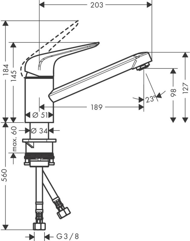 Смеситель для кухни Hansgrohe Focus M42, дл.излива - 203мм, поворотный, 1 рычаг, KM100, сталь