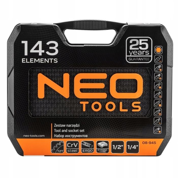 Набор инструментов Neo Tools, 143шт, универсальный, CrV и S2
