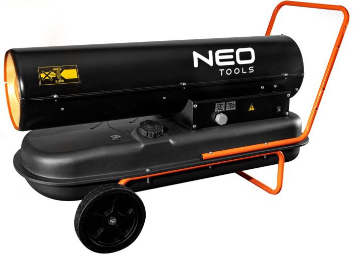 Тепловая пушка дизель/керосин Neo Tools, прямого нагрева, 50кВт, 720м кв, 1100м куб/ч, колеса, IPX4, чёрный