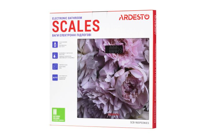 Ваги Ardesto підлогові Peonies, 150кг, AAAx2 в комплекті, скло, багатокольорові