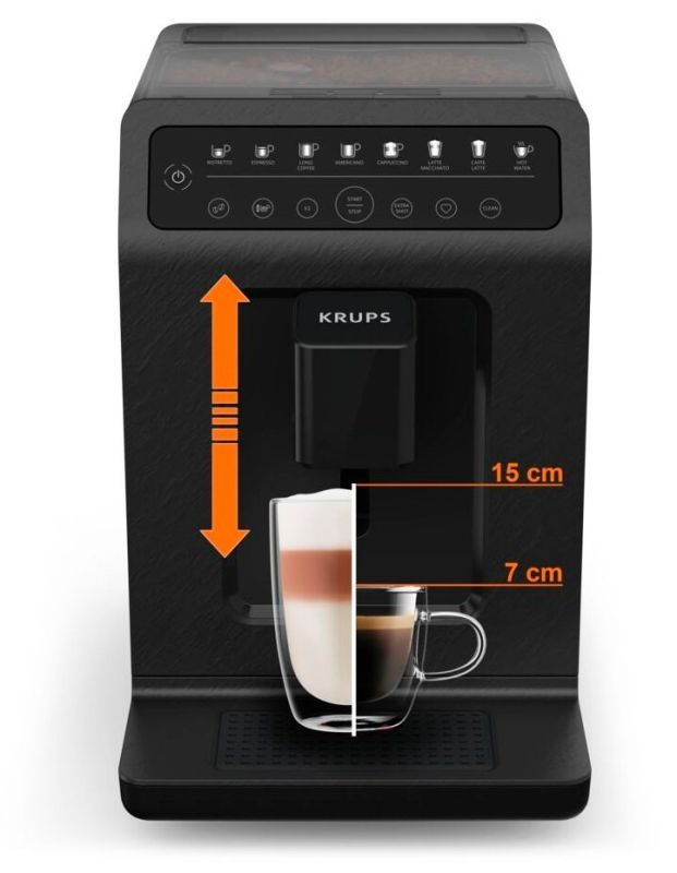 Кофемашина Krups Evidence Eco-Design 2.3л, зерно, автомат.капучинатор, LED - дисплей, авторец. - 6, сенсорное управл., черный