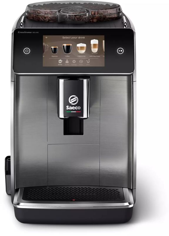 Кофемашина Saeco GranAroma Deluxe 1.8л, зерно + молоко, автомат.капучинатор, OLED диспл, авторецептов - 18, черный