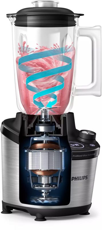 Блендер PHILIPS стационарный 1500Вт, чаша-2000мл, стекло, черный