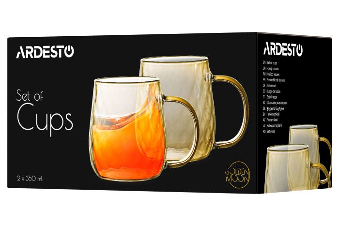 Набір чашок Ardesto Golden Moon, 350мл, 2шт, боросилікатне скло, золотистий