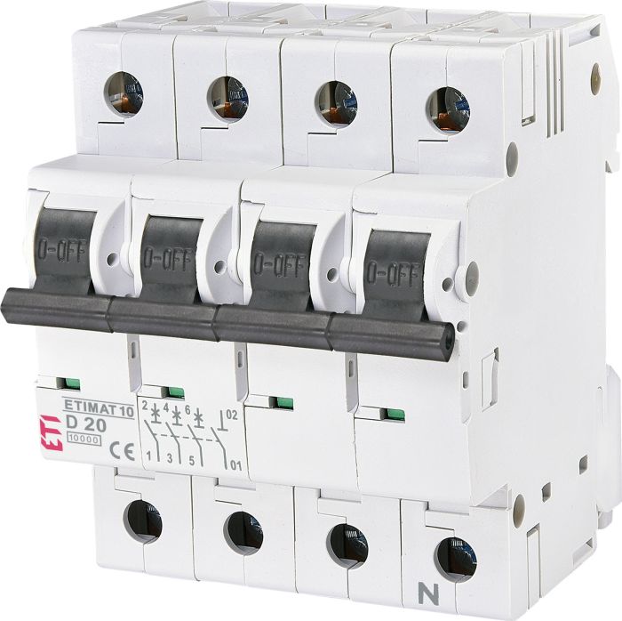 Авт. выключатель ETI,  ETIMAT 10  3p+N D 20А (10 kA)