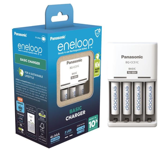 Зарядний пристрій Basic Charger  + Акумулятор Eneloop NI-MH  AAA 800 мАг, 4 шт.