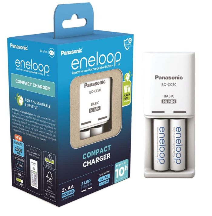 Зарядное устройство Compact Charger + Аккумулятор Eneloop NI-MH AA 2000 мАч, 2 шт.
