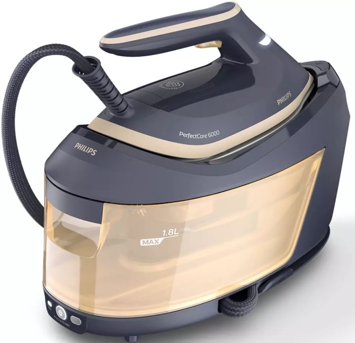 Утюг-парогенератор Philips PerfectCare 6000 Series, 2400Вт, 1800мл, паровой удар -600гр, постоянный пар - 130гр, нерж. сталь, сине-золотой