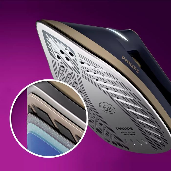 Утюг-парогенератор Philips PerfectCare 6000 Series, 2400Вт, 1800мл, паровой удар -600гр, постоянный пар - 130гр, нерж. сталь, сине-золотой