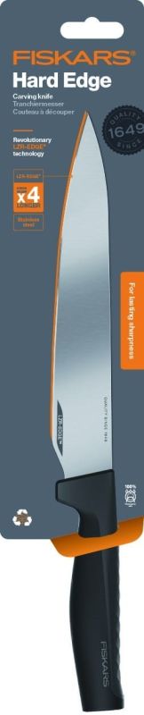 Кухонний ніж для м'яса Fiskars Hard Edge, 21.6см, нержавіюча сталь, пластик, чорний