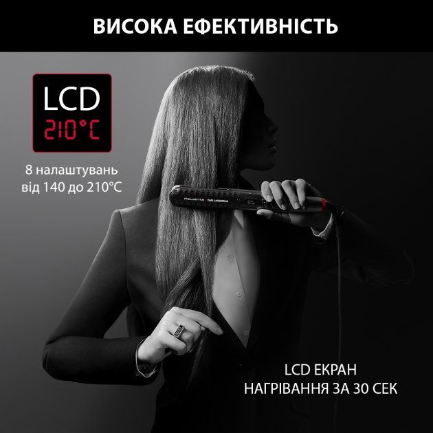Випрямитель Rowenta x Karl Lagerfeld K/Pro Stylist Straightener, темп.режимов-8, 140-210С, дисплей, иониз., керам., черн.