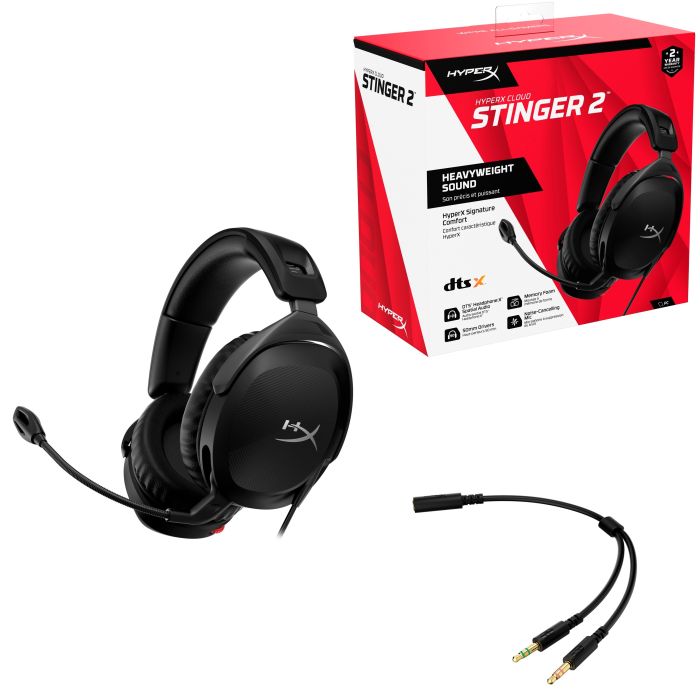 Гарнитура игровая HyperX Cloud Stinger 2, mini-jack/dual 3.5мм, 2м/0.15м, черный