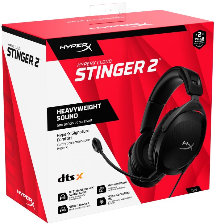 Гарнитура игровая HyperX Cloud Stinger 2, mini-jack/dual 3.5мм, 2м/0.15м, черный