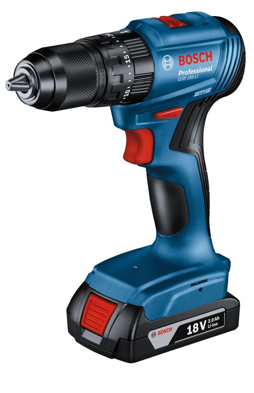 Шурупокрут-дриль ударний акумуляторний Bosch Professional GSB 185-LI 18В 2х2.0А·год 50Нм 500·1900об/хв кейс 1кг