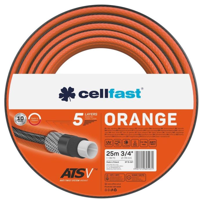 Шланг садовий Cellfast ORANGE 3/4" 25м 5 шарів 24бар -10…+50°C