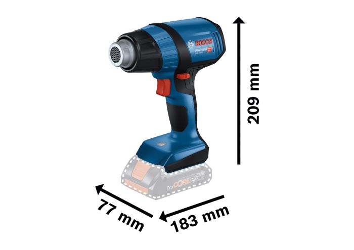 Фен строительный аккумуляторный Bosch GHG 18V-50 PROFESSIONAL, 18В, 300/500 °C, 175 л/мин, 0.59кг, без АКБ та ЗП