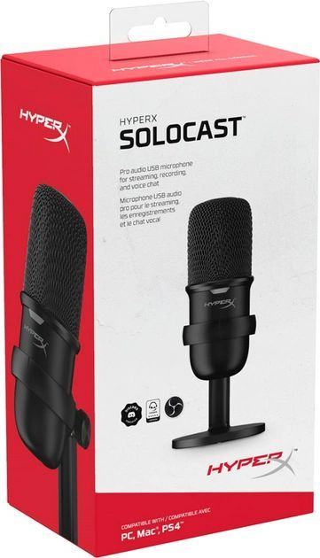 Микрофон геймерский HyperX SoloCast, Bi, USB-A, 2м, NGenuity, черный