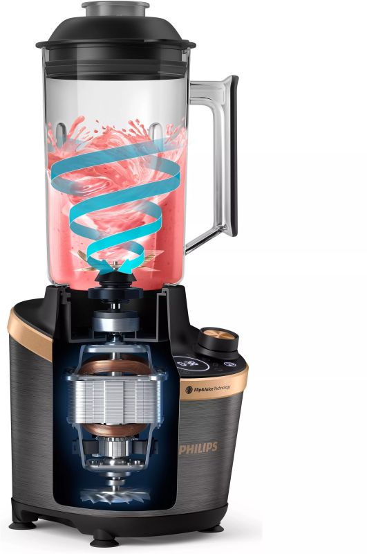 Блендер Philips стаціонарний Flip&Juice, 1500Вт, чаша-2000мл, мідно-чорний