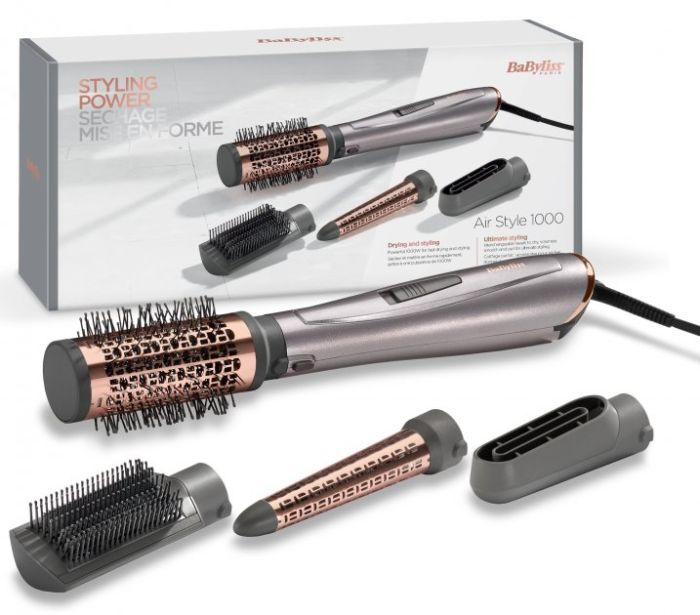 Фен-щітка Babyliss Air Style 1000, 1000Вт, 2 режими, іоніз-я, хол. обдув, кераміка, сірий