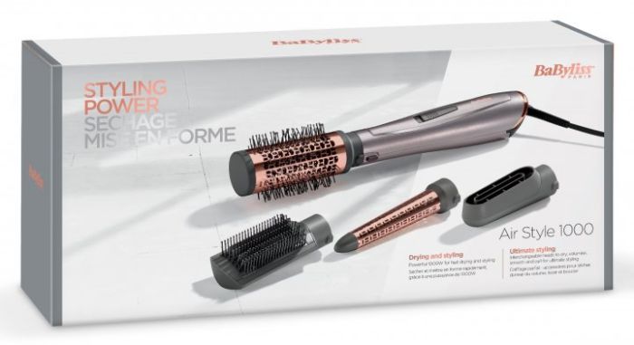 Фен-щітка Babyliss Air Style 1000, 1000Вт, 2 режими, іоніз-я, хол. обдув, кераміка, сірий