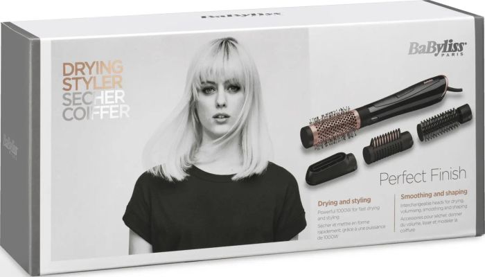 Фен-щітка Babyliss, 1000Вт, 2 режими, іоніз-я, хол. обдув, кераміка, чорний
