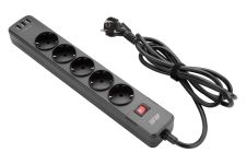 Подовжувач-фільтр мережевий 2E 5xТип F, 3x1.5мм кв, 16A, 3xUSB-A, з захистом від перенапруги, 2м, чорний