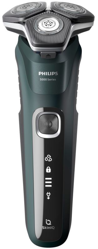 Бритва електр. Philips Series 5000 роторная, 9Вт,  бритв.головок-3, Li-Ion, сух.+влажн., триммер, черно-зеленый