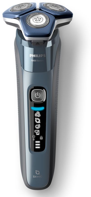 Бритва електр. Philips роторна Series 7000, 9Вт,  бритв.головок-3, Li-Ion, сух.+волог., тример, чохол, Bt., сіро-синій