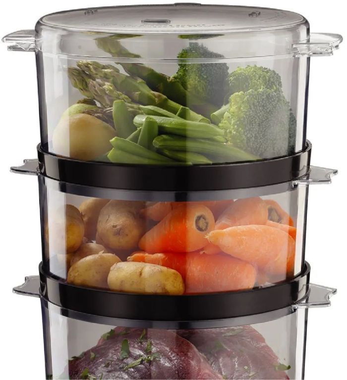 Пароварка Russell Hobbs Kitchen Collection 400Вт, чаша-2.3/3.3л, резервуар для воды -0.5л, механическое управл., 3 яруса, пластик, черный