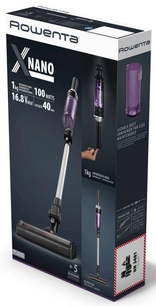 Пылесос Rowenta беспроводный X-Nano Essential, 100Вт, конт пыль -0.4л, автон. раб. до 40мин, НЕРА, черный