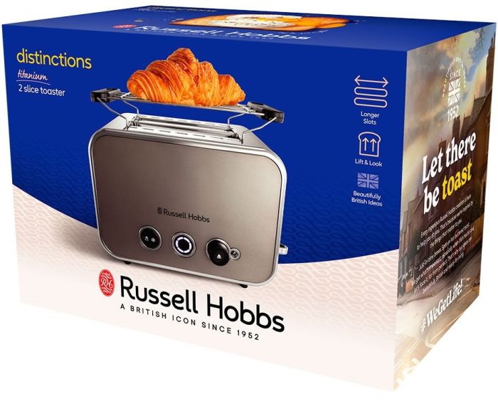 Russell Hobbs toaster Distinctions 2-Slice 1670Вт, подогрев, разморозка, пластик, серебристо-серый