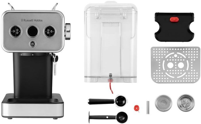 Кофеварка Russell Hobbs рожковая Distinctions Titanium 1.1л, молотый + чалды, серебристый